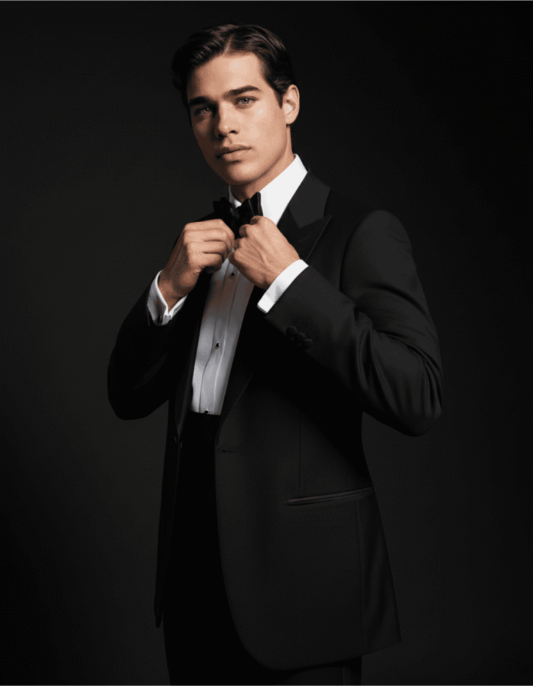 Hyper Realistic AI Editorial image generation tuxedo brand 6 posemelabs-ai-editorial-image-generation-tuxedo-bow-tie-fix