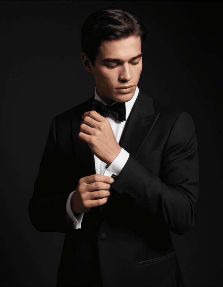 Hyper Realistic AI Editorial image generation tuxedo brand 4 posemelabs-ai-editorial-image-generation-tuxedo-cuff-adjustment